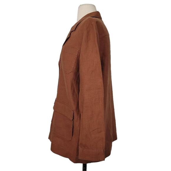 J Jill Love Linen Brown Linen Button Front Blazer Sz M Petite Lightweight Pocket - Picture 4 of 8